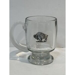 Glass Pedestal Coffee Mug Cup With Pewter Buffalo 5" Tall